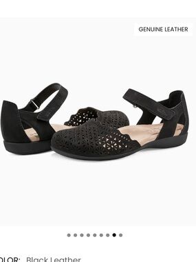 Earth Black Closed-Toe Perforated Ankle Strap Sandals